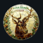 Rustic Deer Cabin Personalised Dartboard<br><div class="desc">This rustic country dartboard is perfect for adding a personalised touch to your cabin, lodge or home that features nature / animal decor. It shows a vintage image of a buck deer / reindeer with large antlers, recolored to add brightness and clarity, nestled between pine tree boughs. Add your name...</div>