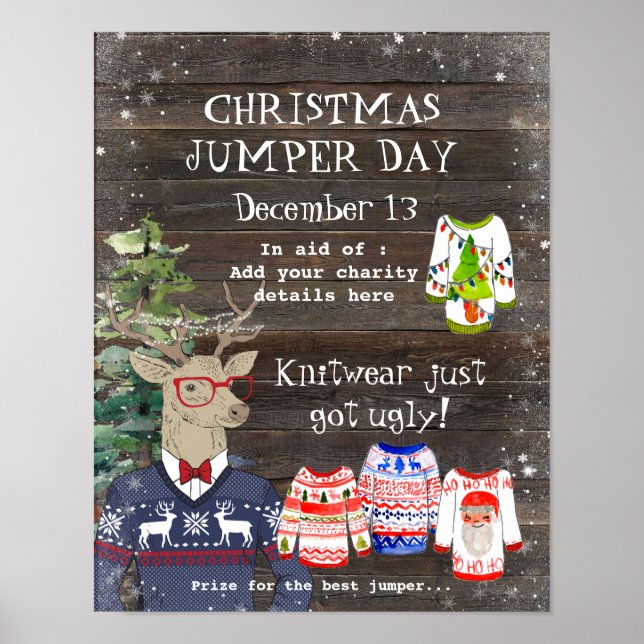 rustic deer christmas jumper day poster (Front)