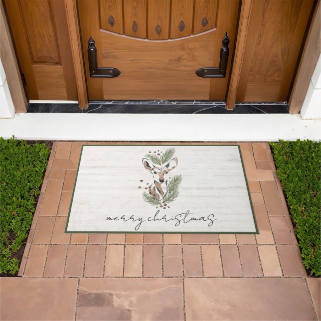 Rustic Deer Christmas Merry Christmas Holiday Doormat (Outdoor)