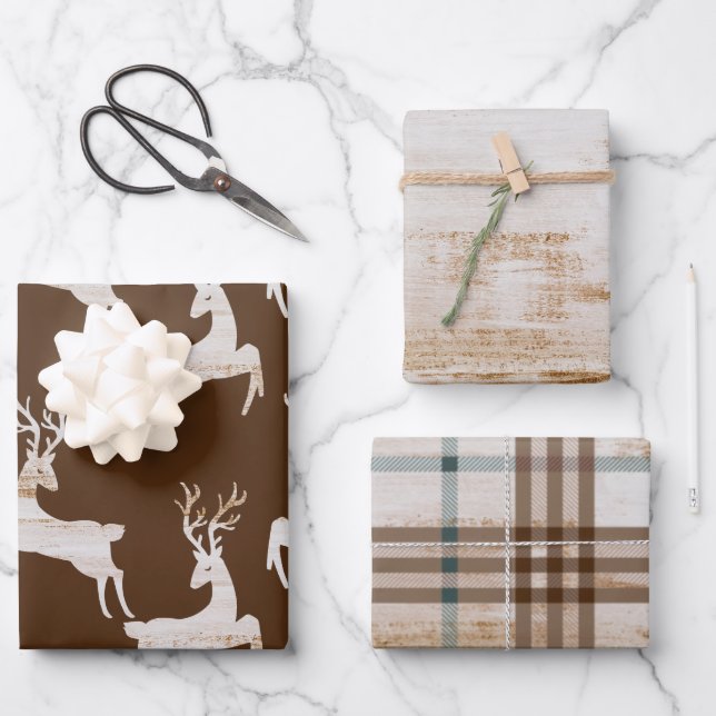 Rustic Deer Christmas Wrapping Paper Sheet (Front)