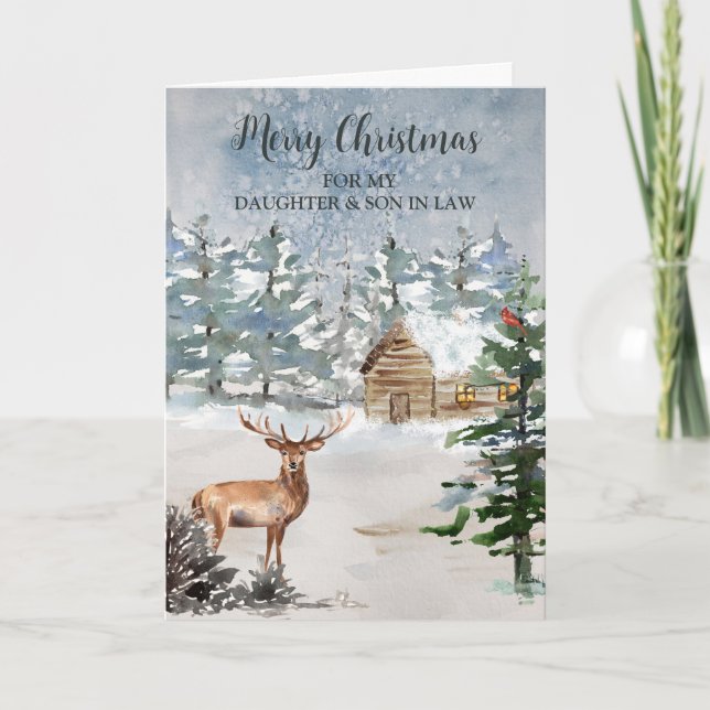 Rustic Deer Daughter & Son in Law Merry Christmas Card (Front)