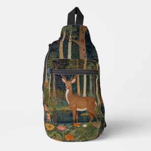 Rustic deer elk boho woodland forest greenery sling bag