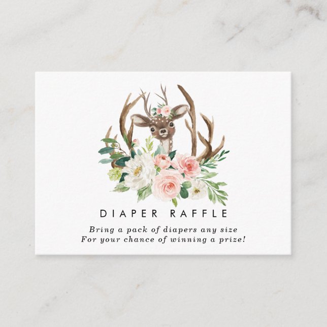 rustic deer floral Diaper Raffle enclosure card (Front)