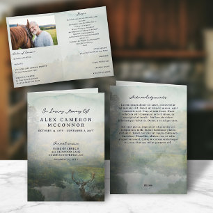 Rustic Deer Forest Pond In Loving Memory Funeral Programme