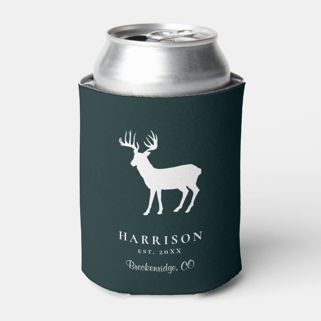 Rustic Deer Green Personalised Can Cooler (Can Front)