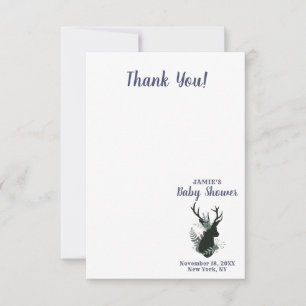 Rustic Deer Head Blue Floral Baby Girl Thank You