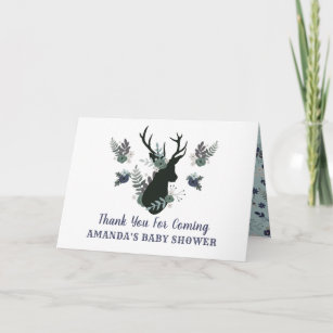 Rustic Deer Head Blue Floral Baby Shower Thank You