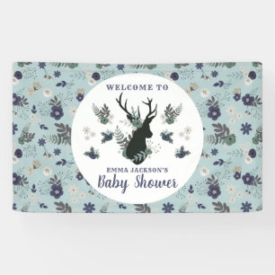 Rustic Deer Head Blue Floral Baby Shower Welcome Banner