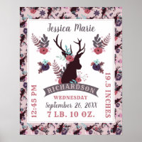 Rustic Deer Head Chic Baby Girl Birth Record Stats