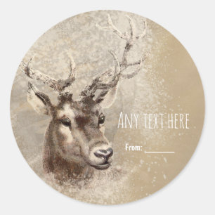 Rustic Deer Head Country Wedding Favour Classic Round Sticker