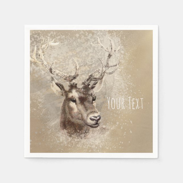 Rustic Deer Head Country Wedding Party Napkin (Front)