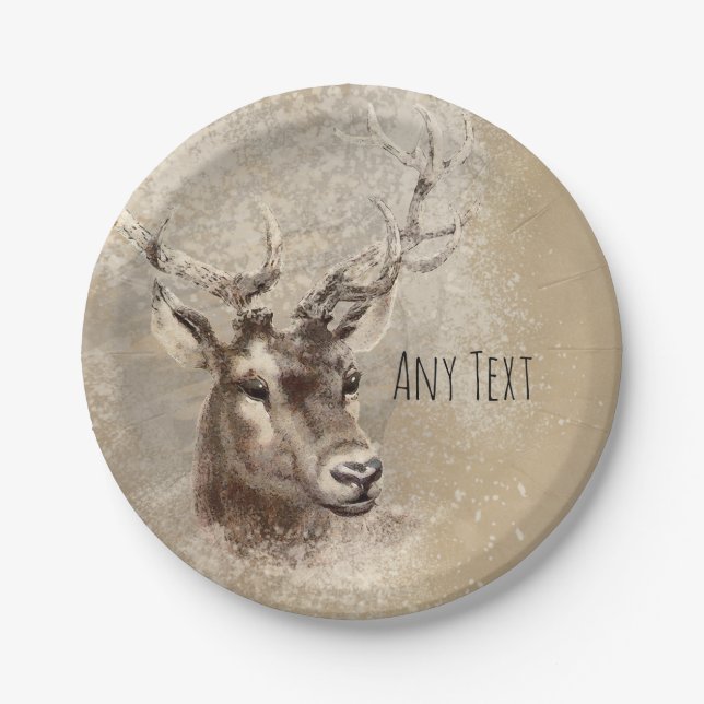 Rustic Deer Head Country Wedding Party Paper Plate (Front)