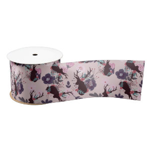 Rustic Deer Head Mauve Floral Baby Girl Shower Satin Ribbon