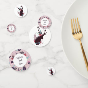 Rustic Deer Head Mauve Floral Girl Baby Shower Confetti