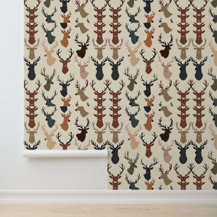 Rustic Deer Head Pattern   Modern Woodland Animal Wallpaper