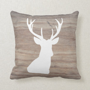 Rustic Deer Head Silhouette Wood Cushion