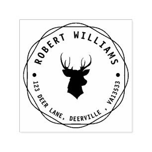 Rustic Deer Head Stag with Name and Return Address Self-inking Stamp