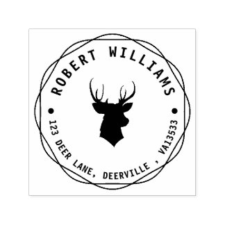 Rustic Deer Head Stag with Name and Return Address Self-inking Stamp