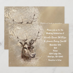 Rustic Deer Head Winter Wedding Invitations