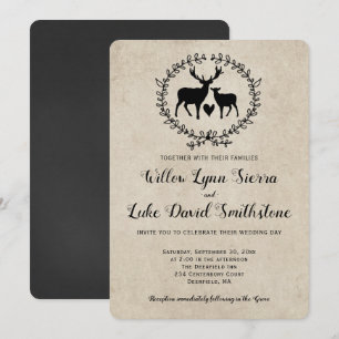 Rustic Deer Heart Wreath Kraft Wedding Invitation