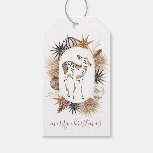 Rustic Deer Holiday Wreath Christmas Gift Tag (Front)