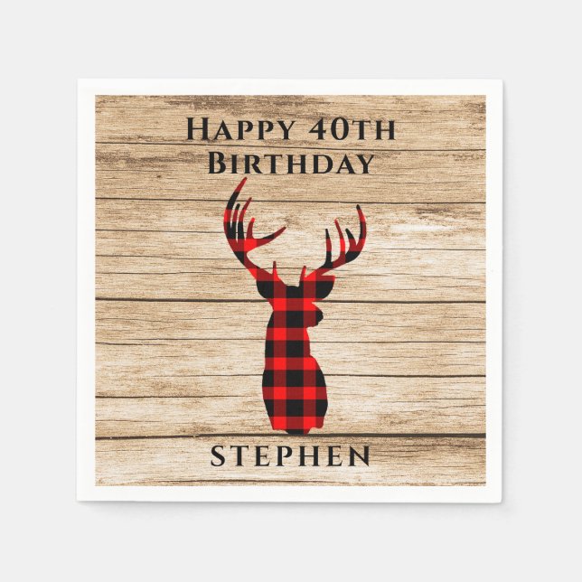 Rustic Deer Hunter Theme 40th Birthday Party Napkin (Front)