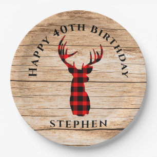 Rustic Deer Hunter Theme 40th Birthday Party Paper Plate