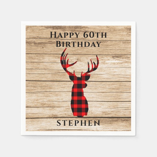 Rustic Deer Hunter Theme 60th Birthday Party Napkin (Front)