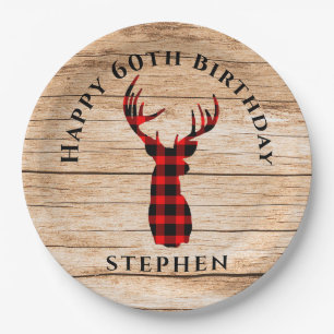 Rustic Deer Hunter Theme 60th Birthday Party Paper Plate