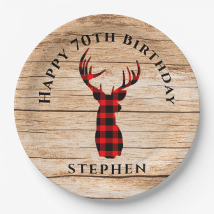 Rustic Deer Hunter Theme 70th Birthday Party Paper Plate