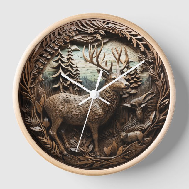 Rustic Deer Hunting Cabin Clock (Front)