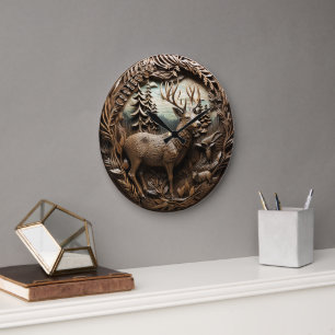 Rustic Deer Hunting Cabin Large Clock