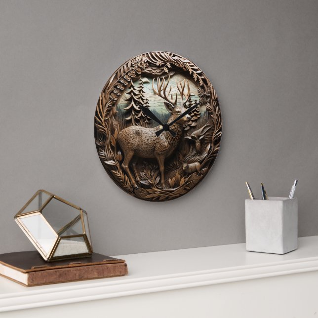 Rustic Deer Hunting Cabin Large Clock (Office)