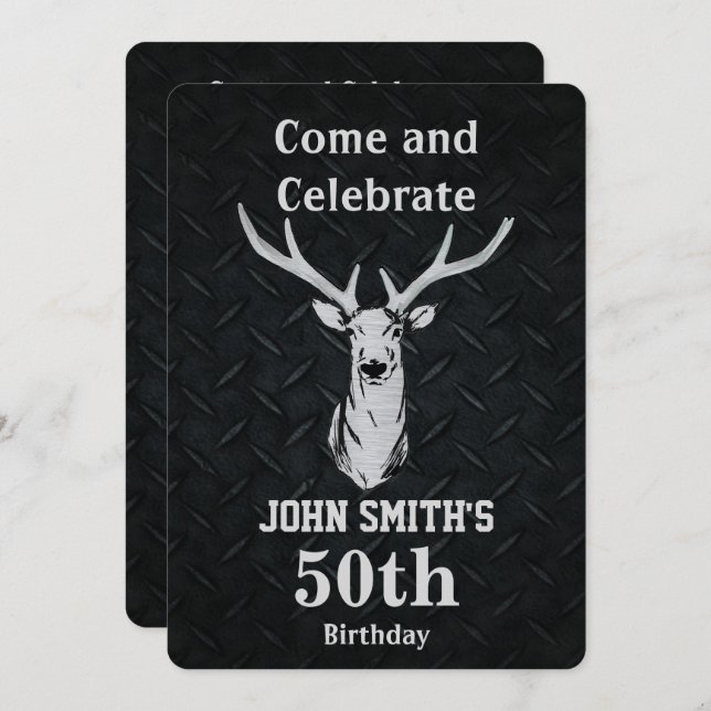 Rustic Deer Hunting Men's Birthday Invitations (Front/Back)