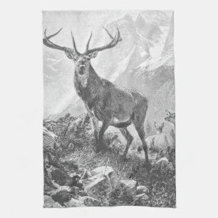 Rustic Deer in the High Mountains Tea Towel