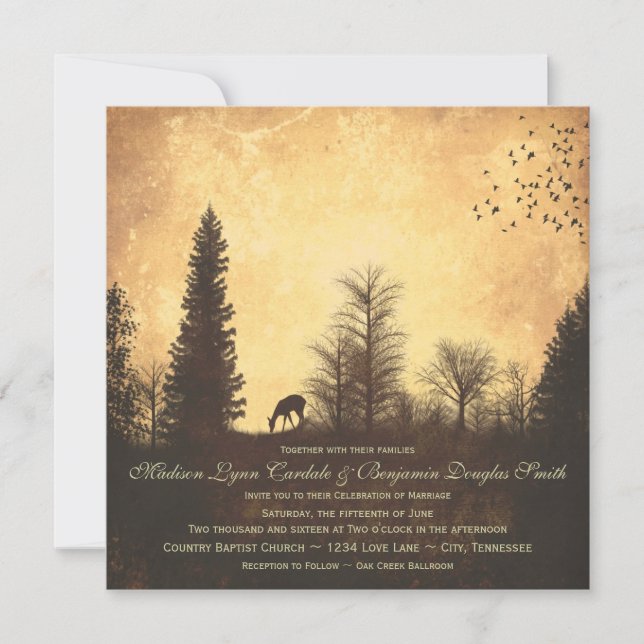 Rustic Deer in Trees Country Wedding Invitations (Front)