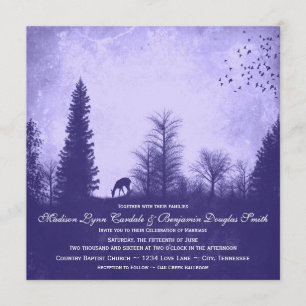 Rustic Deer in Trees Purple Wedding Invitations