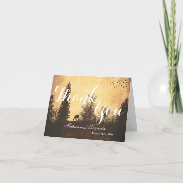 Rustic Deer in Trees Wedding Thank You Cards (Front)
