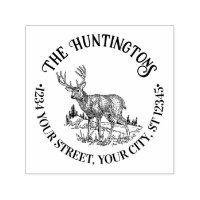 Rustic Deer in Wild Round Family Name Ret Address
