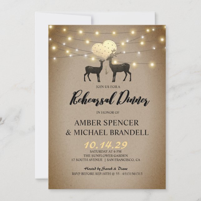 Rustic Deer Love Woodland Rehearsal Dinner Invitation (Front)