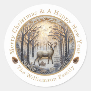 Rustic Deer Merry Christmas Custom Classic Round Sticker
