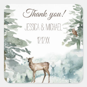 Rustic Deer Mountain Pine Thank You Square Sticker