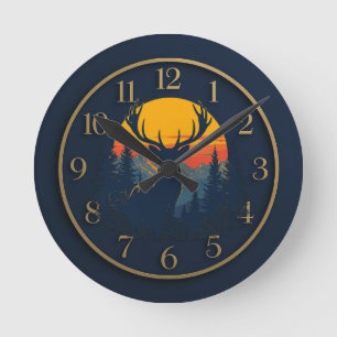 Rustic Deer Mountain Wall Clock