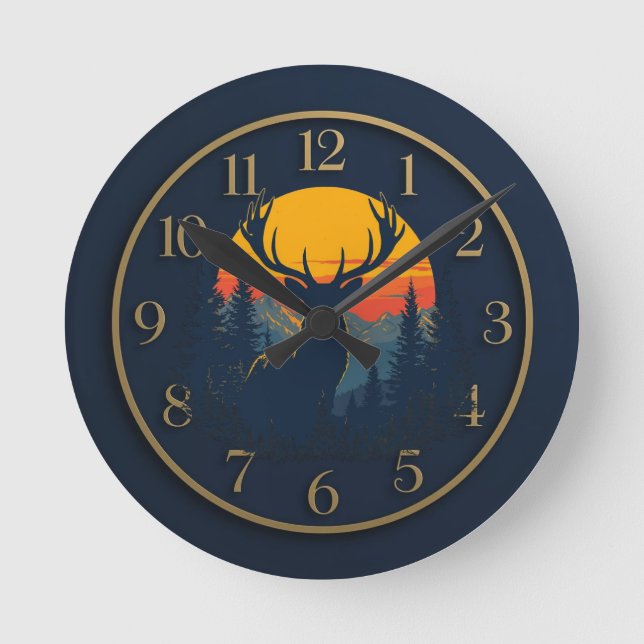 Rustic Deer Mountain Wall Clock (Front)