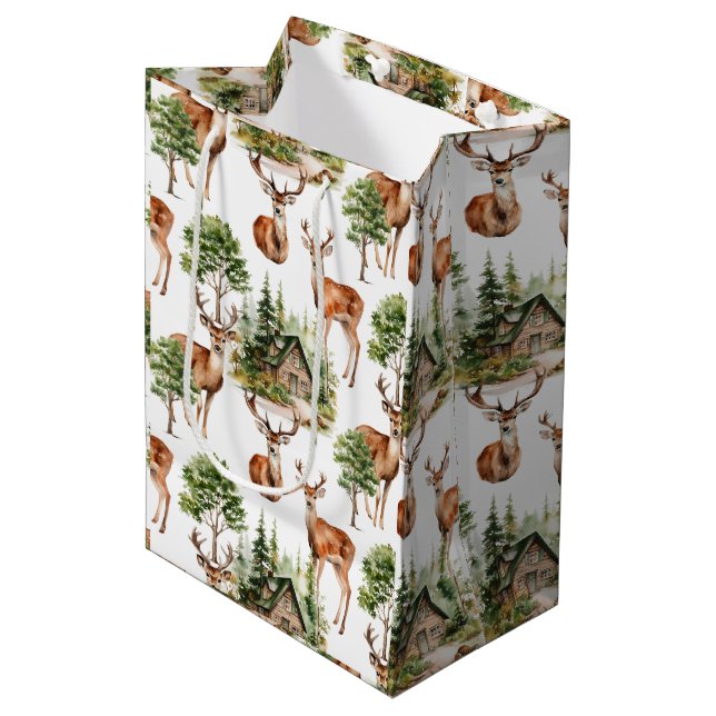 Rustic Deer Nature Wildlife Holiday Christmas Medium Gift Bag (Front Angled)