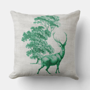 Rustic Deer on Canvas Grain Sack Green Cushion