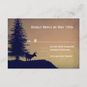 Rustic Deer Pine Tree Country Wedding RSVP Cards