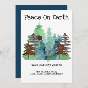 Rustic Deer Pine Tree Outdoors Peace Holiday Card