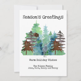 Rustic Deer Pine Tree Outdoors Seasons Greetings Holiday Card