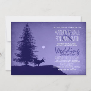 Rustic Deer Pine Tree Purple Wedding Invitations